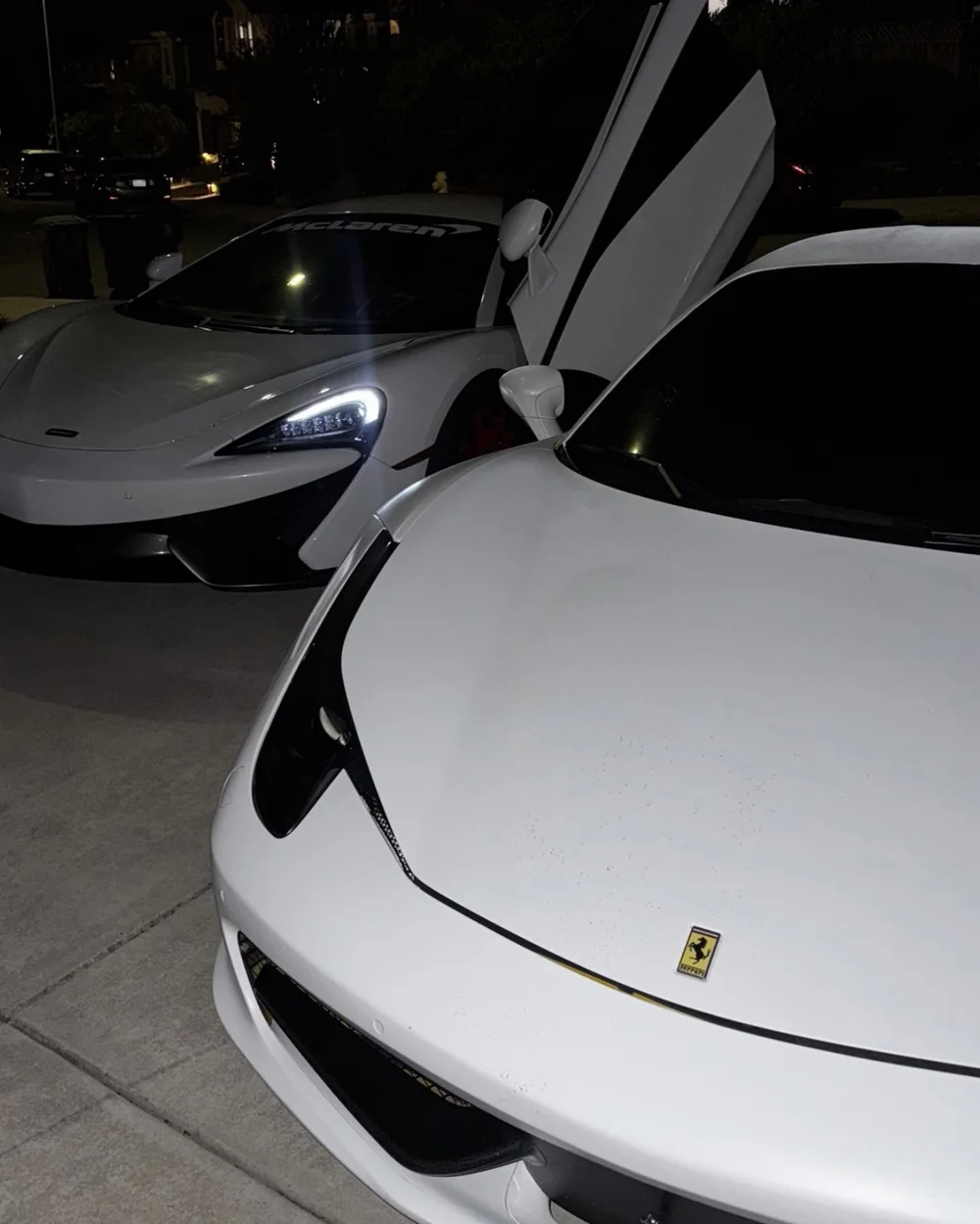 White Ferrari at night